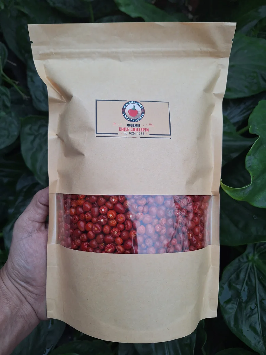 Bolsa de chiltepín rojo silvestre seco seleccionado a mano, cosecha de Sonora y Sinaloa